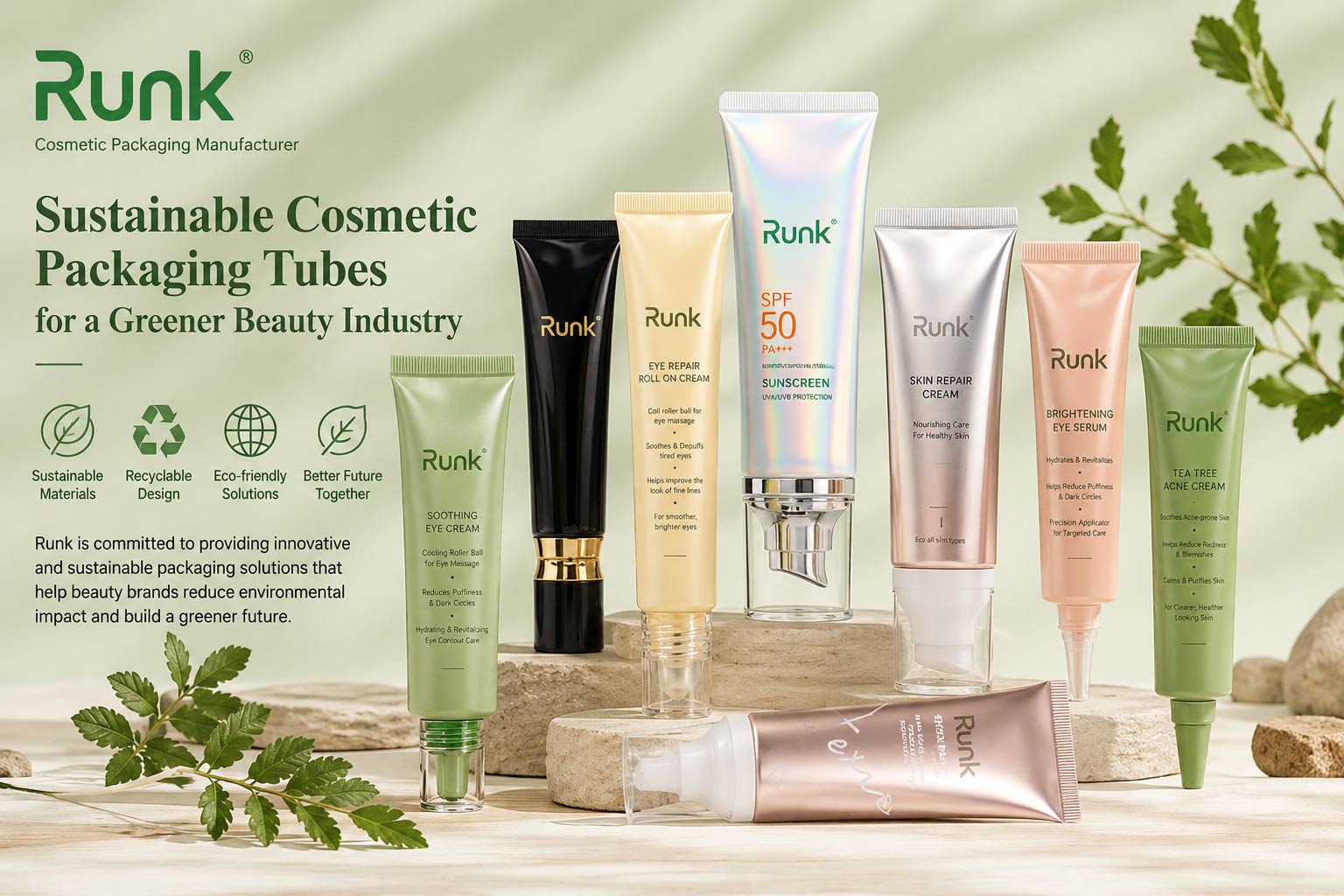 Tubes d'emballage cosmétique durables Runk Factory pour une industrie de la beauté plus verte