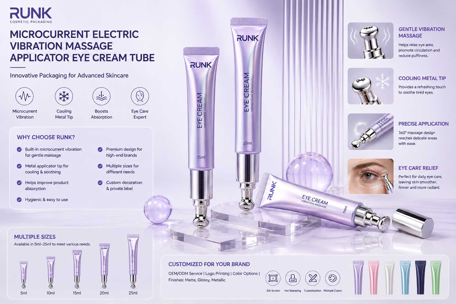 Pourquoi choisir Runk ? Applicateur de massage par micro-vibrations électriques à microcourant en tube, un produit très populaire.